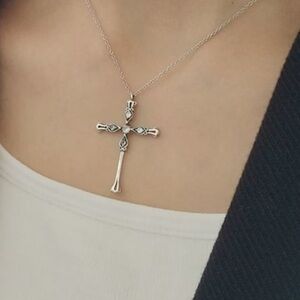 New Sterling Silver and Crystal Cross Necklace